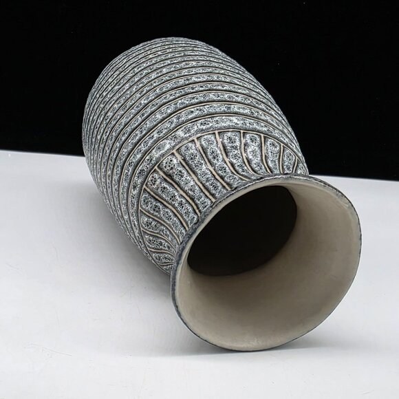 Handcrafted Ceramic Vase With Textured Striped Design Thailand 10" - Picture 7 of 7